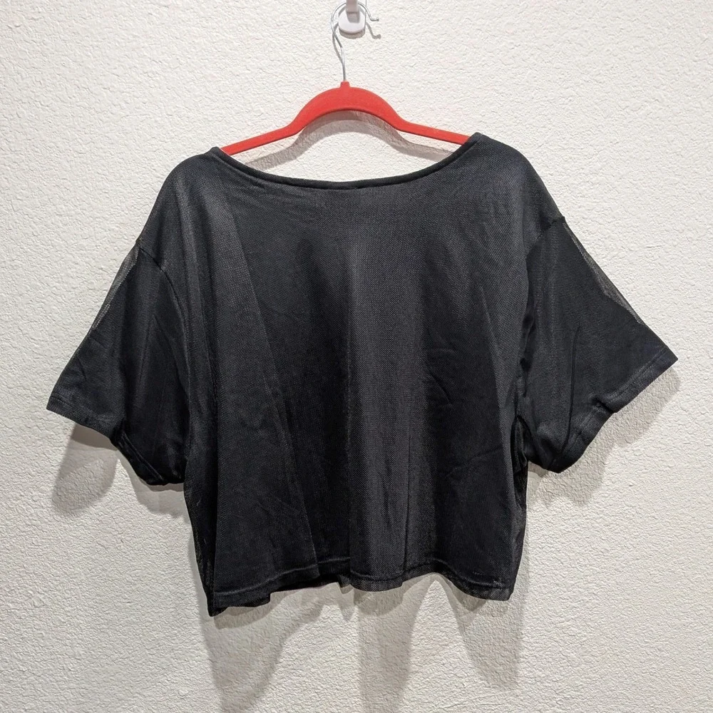 NWT Nike Womens Air Mesh Crop Top 3X Black White Logo Layered Tee Plus Sporty